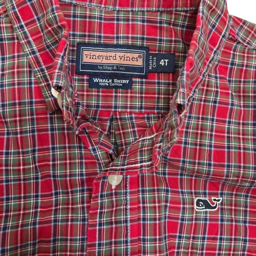 Vineyard Vines Toddler Boy Button Down Shirt Top Long Sleeve Plaid Red 4T Preppy